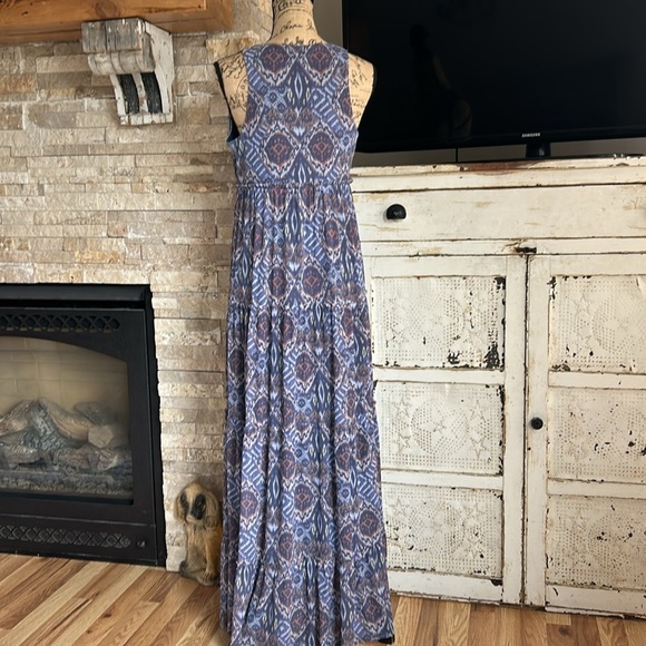 Sundance navy tiered sleeveless racerback maxi dress aztec print lined - Picture 10 of 15